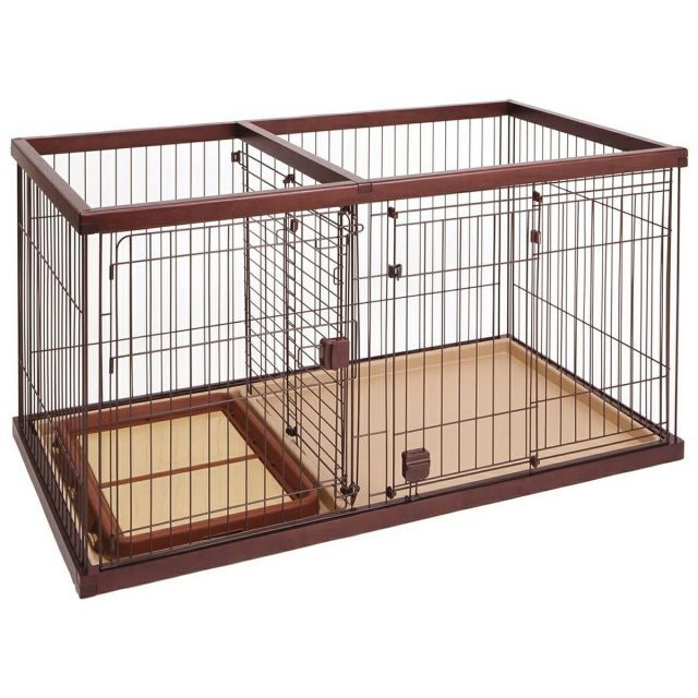 ペティオ Petio トイレのしつけが出来る ドッグルームサークル ブラウン ワイド トイレ付 小型犬~中型犬向き