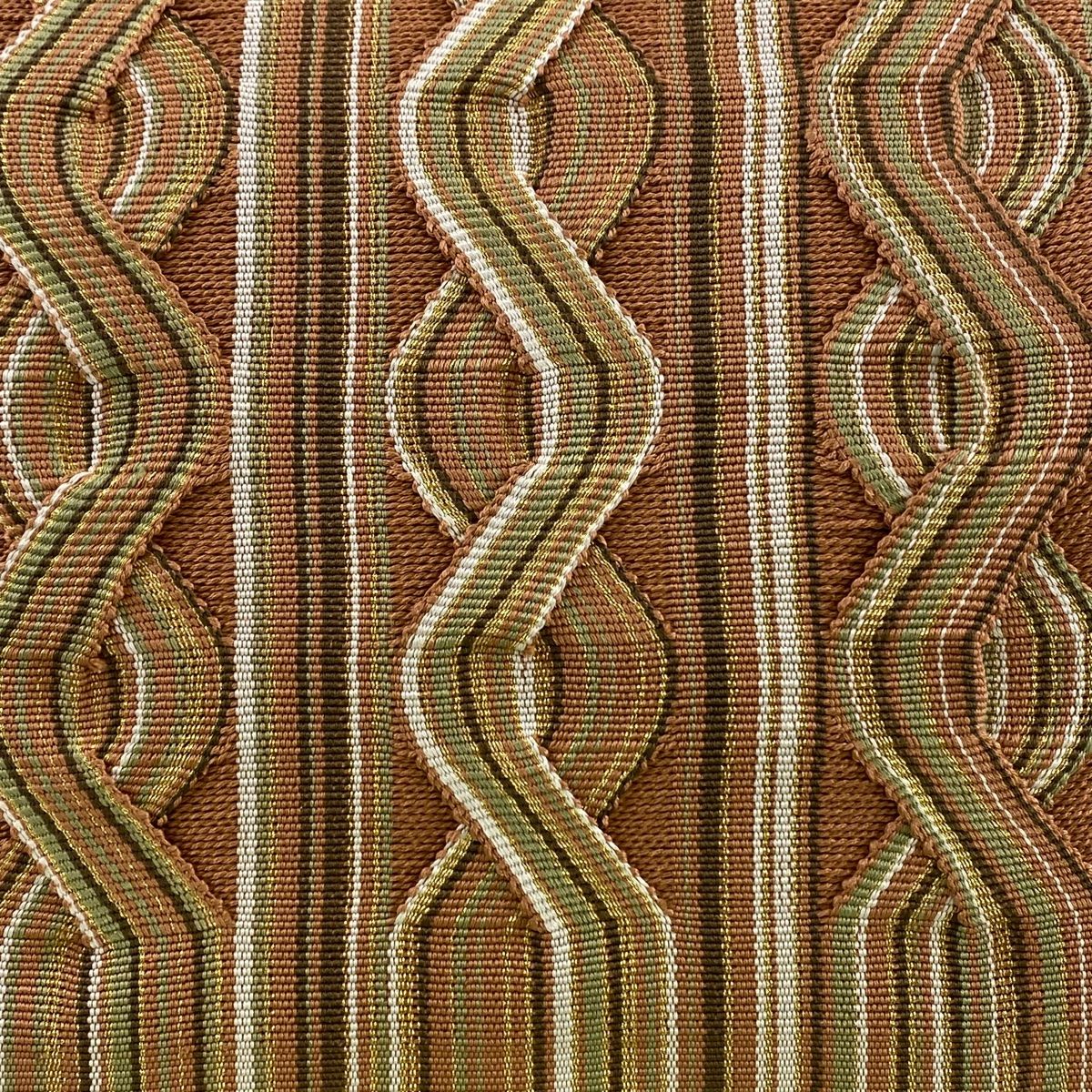 名古屋帯 秀品 八寸名古屋帯 松葉仕立て 縞 金糸 薄オレンジ 正絹