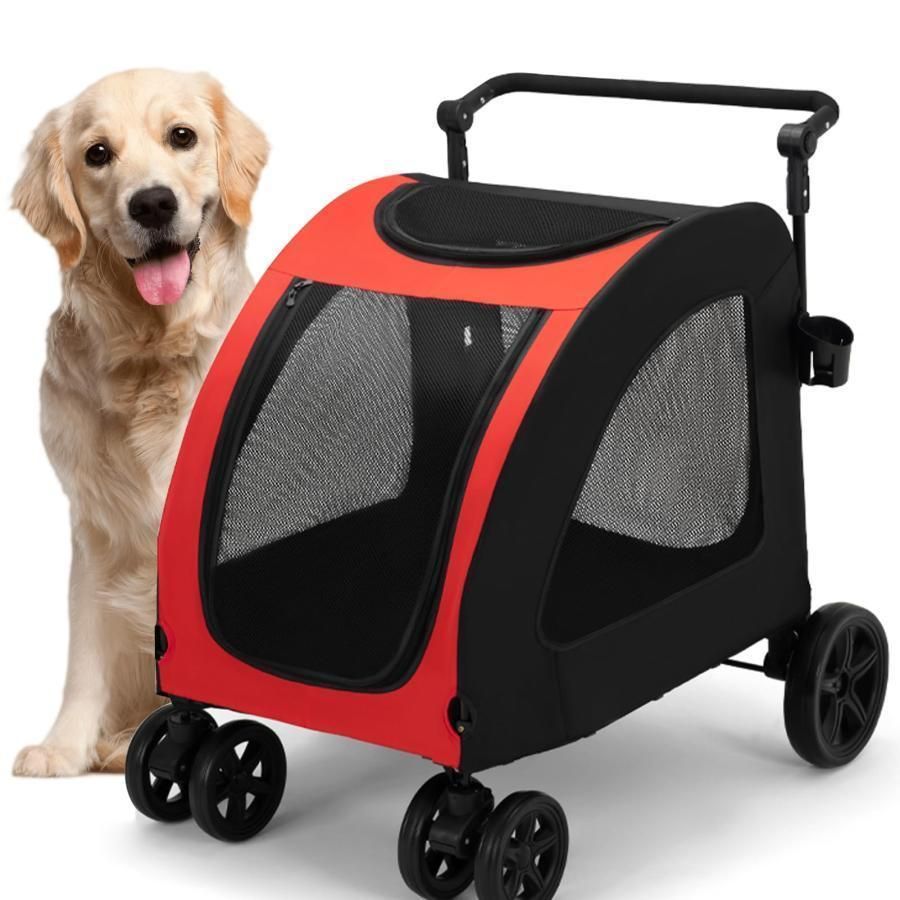 大型犬ペットカート 折りたたみ ドッグカート 犬 カート 前輪360°回転 後輪ブレーキ付き 多機能 犬用ベビーカー 猫犬兼用 散歩 外出便利