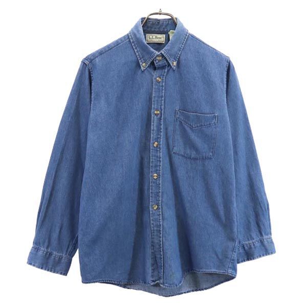 エルエルビーン 80s USA製 ヴィンテージ 長袖 デニム ボタンダウンシャツ L（14-16） ブルー系 L.L.Bean アウトドア キッズ 古着 【231207】