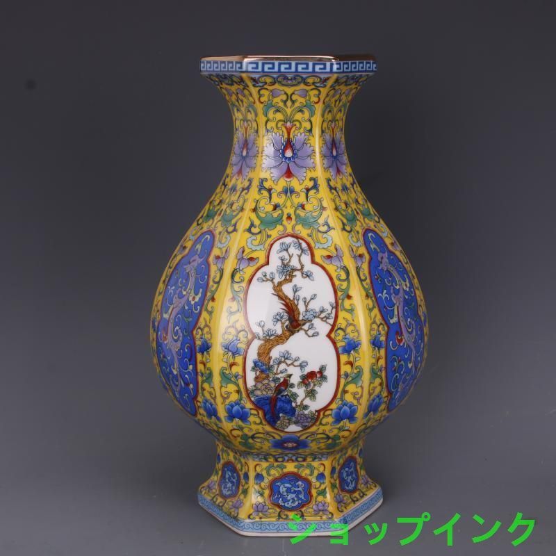 清乾隆琺瑯彩蒔金花鳥花瓶 景徳鎮 陶磁器 装飾品 現代工芸品