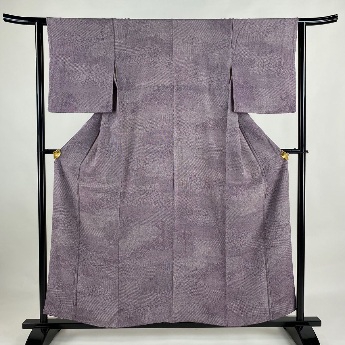 小紋 身丈156.5cm 裄丈68.5cm L 袷 亀甲 葡萄 灰紫 正絹 名品 【中古  