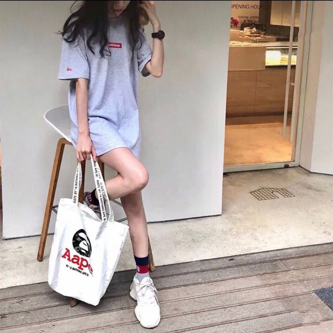 BAPE◇A BATHING APE/白ロゴトートバッグ◇ア ベイシング エイプ