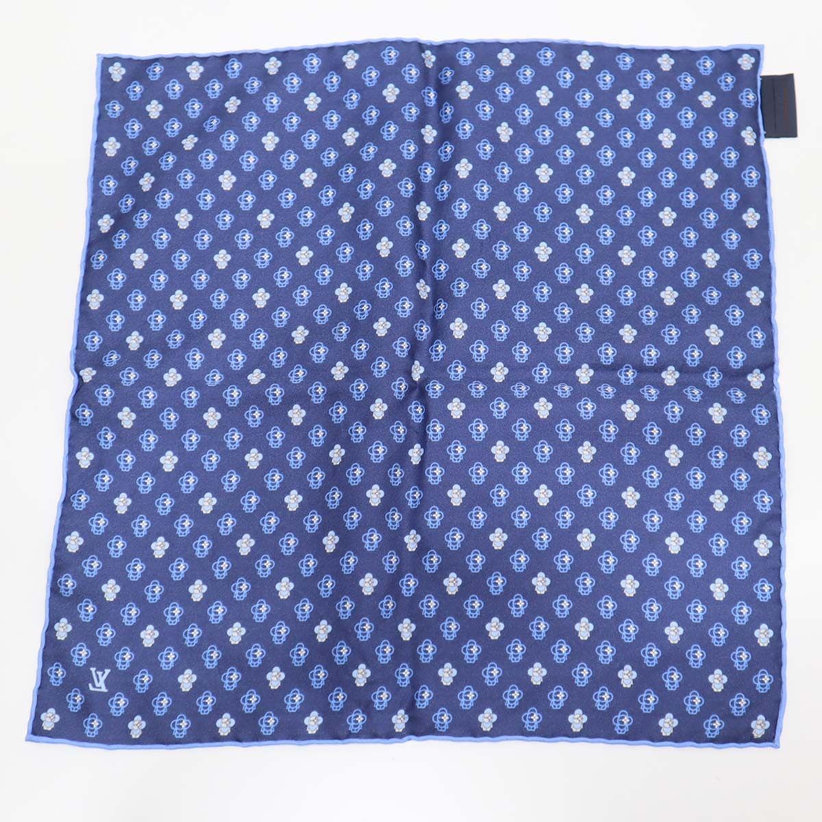 美品　LOUIS VUITTON ハンカチ スカーフ ブルー 箱有 LOUIS VUITTON ルイヴィトン LV M79470 ポケットスクエア・フル オブ