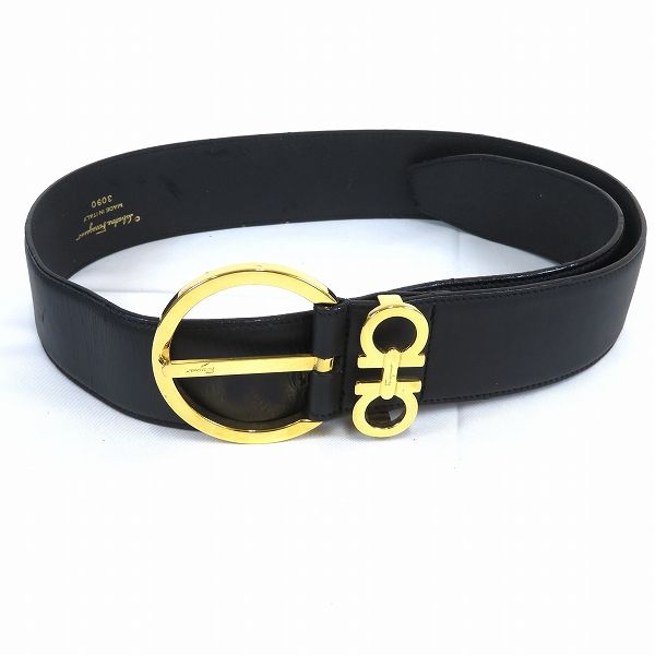 ae サルヴァトーレフェラガモ Salvatore Ferragamo ベルト 3090 70 黒 金 フェラガモ ガンチーニ ヴァラ イタリア製 953835 k01