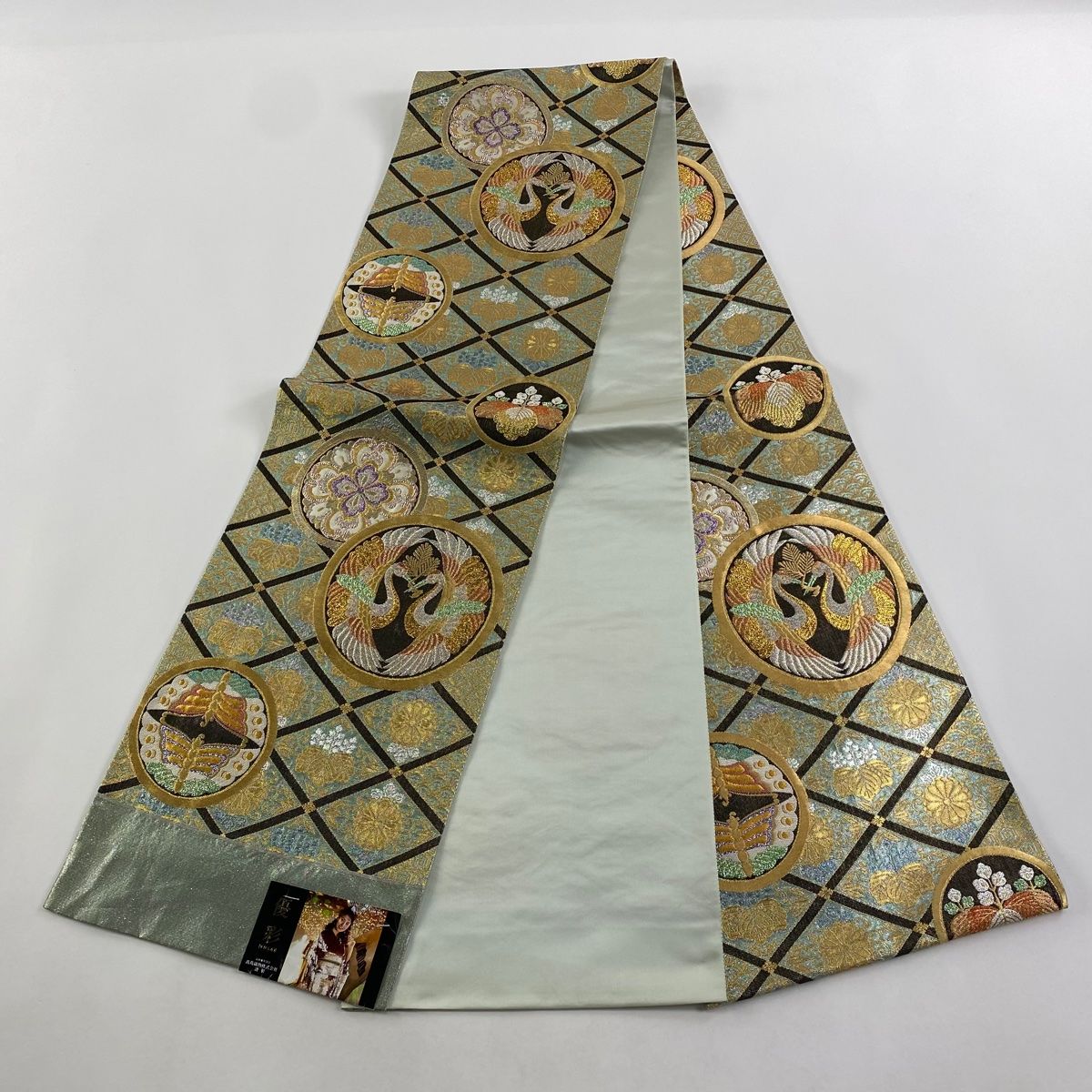 409my2◇結城紬 証紙 刺繍 金銀彩 バロック 洋風 全通 袋帯◇美品 楽天市場】【Prices down2】手織真綿紬 袋帯 未仕立て 洒落「淡