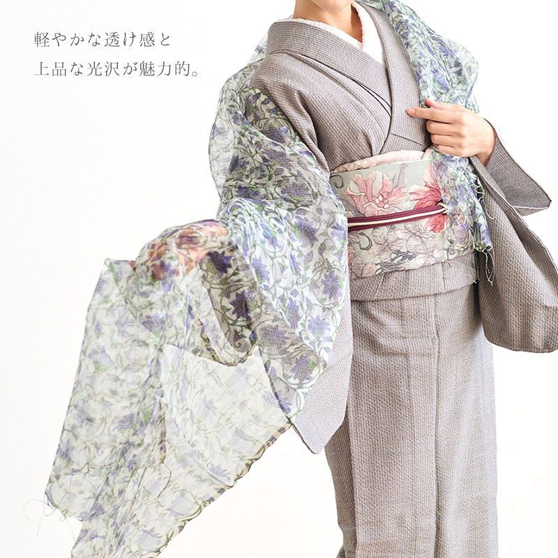 ショール レディース ギャラリー凛 透け感が美しい 型染め シルク オーガンジーショール 更紗調 花柄 2柄 10012289