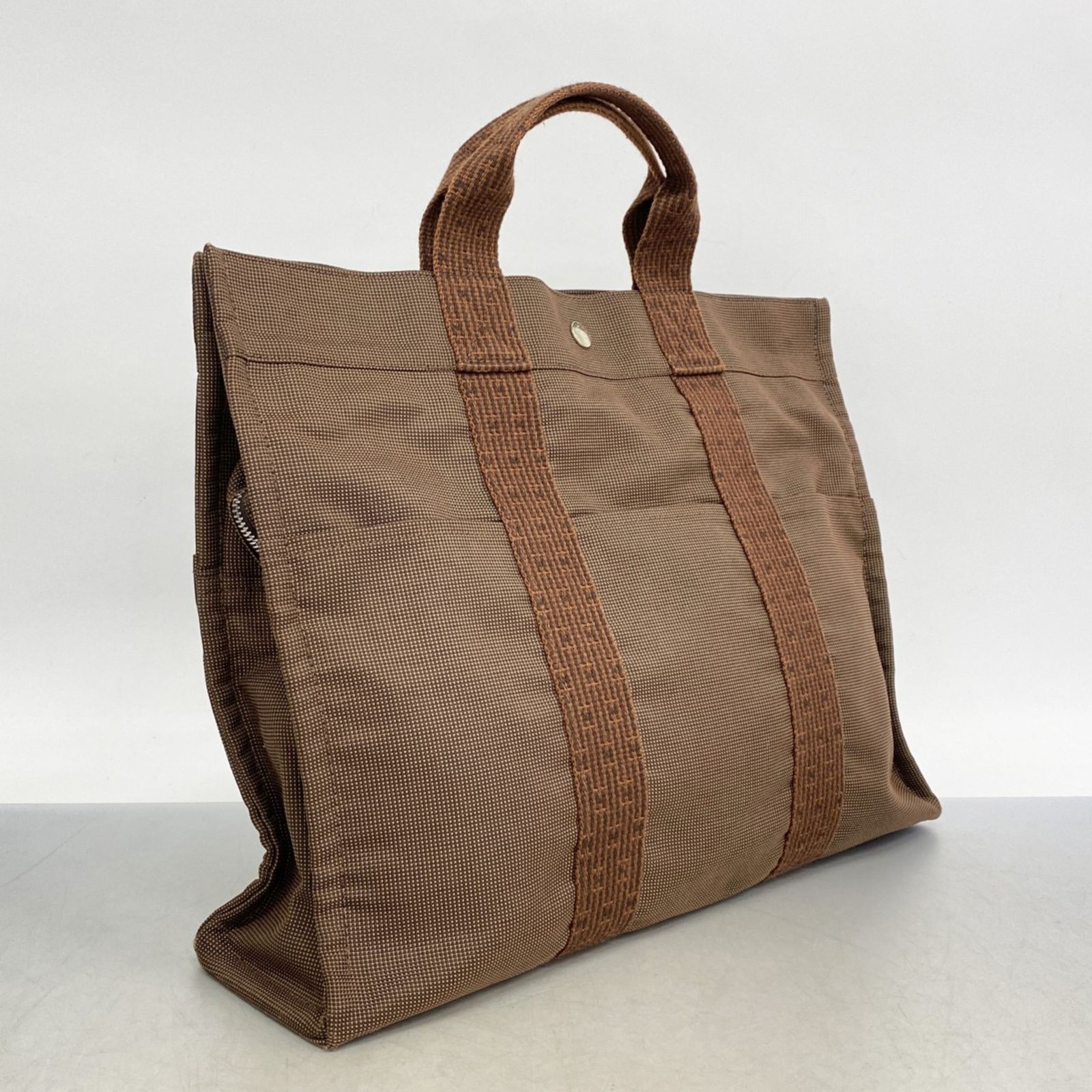 HERMES エールラインMM ハンドバッグ キャンバス ブラウン HERMES エルメス エールラインMM ハンドバッグ キャンバス