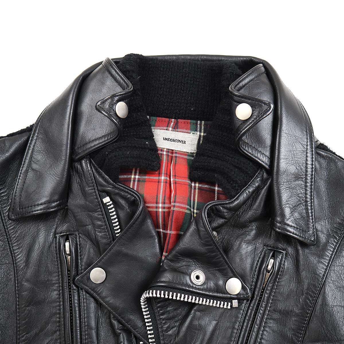 アンダーカバー ライダースジャケット UNDER COVER アンダーカバー 13AW ニットコンビカウレザー
