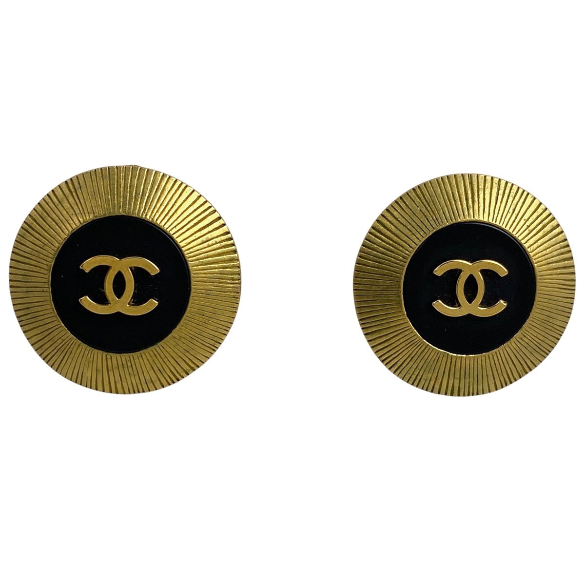 シャネル CHANEL ココマーク ラウンド イヤリング 丸型 イヤリング GP ゴールド ブラック レディース