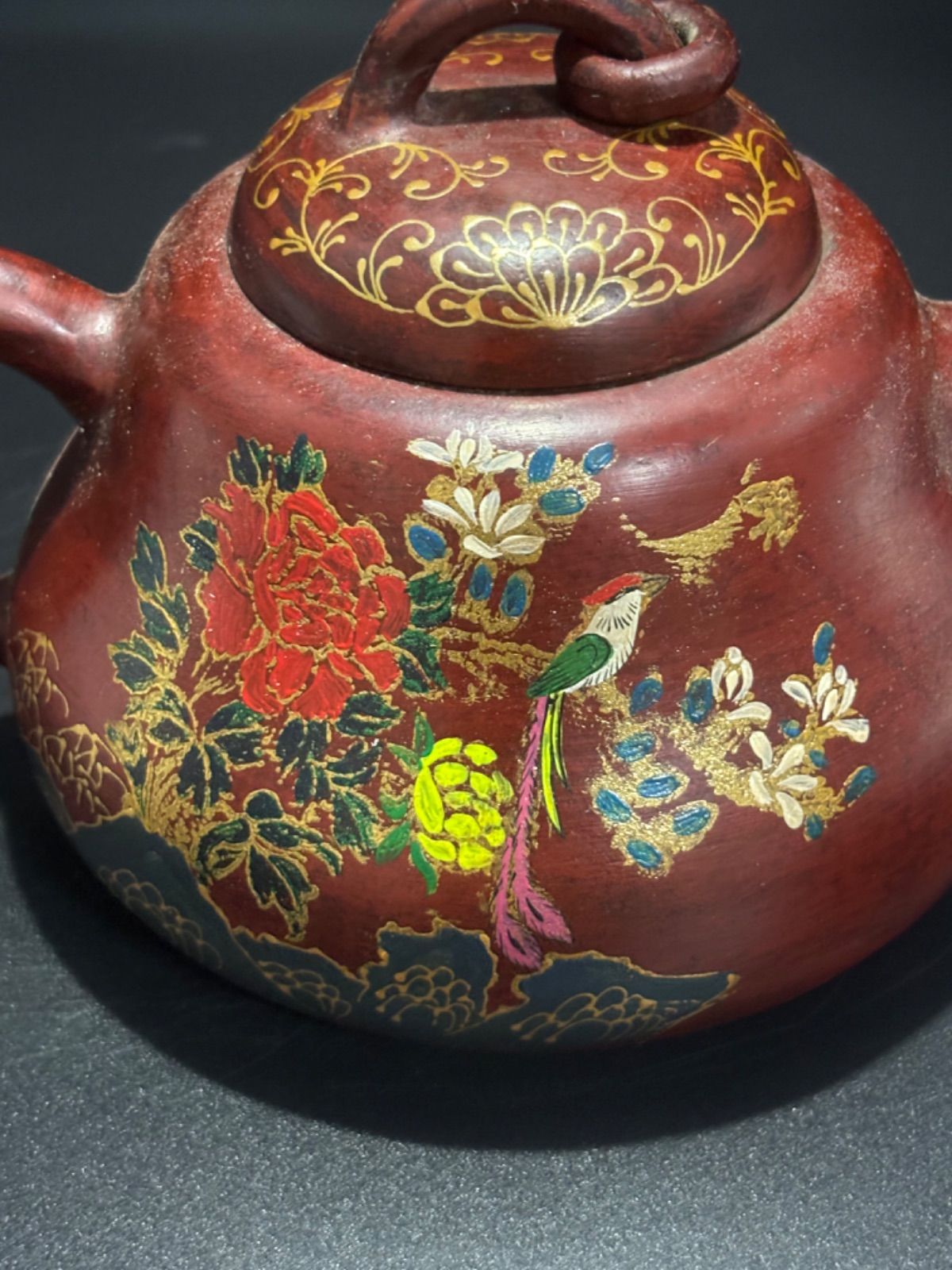 中国 紫砂壺 描金彩繪 壺 漆器盒付 茶道品 煎茶道具 文房賞物
