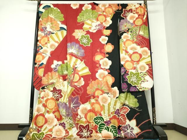 平和屋着物●豪華振袖 池田美優 駒刺繍 舞扇吉祥花文 金彩 正絹 DAAY1502ps