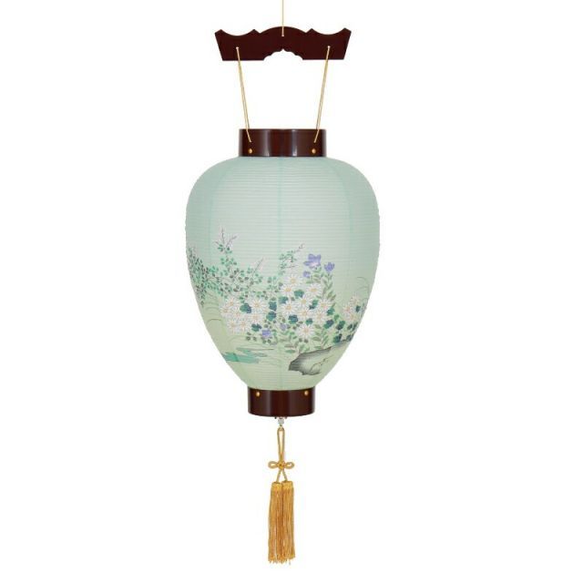盆提灯 八女提灯 吊り提灯 壺型 ワイン絵入 長さ78cm P19 8116-00202ac LED電池式 初盆 お盆