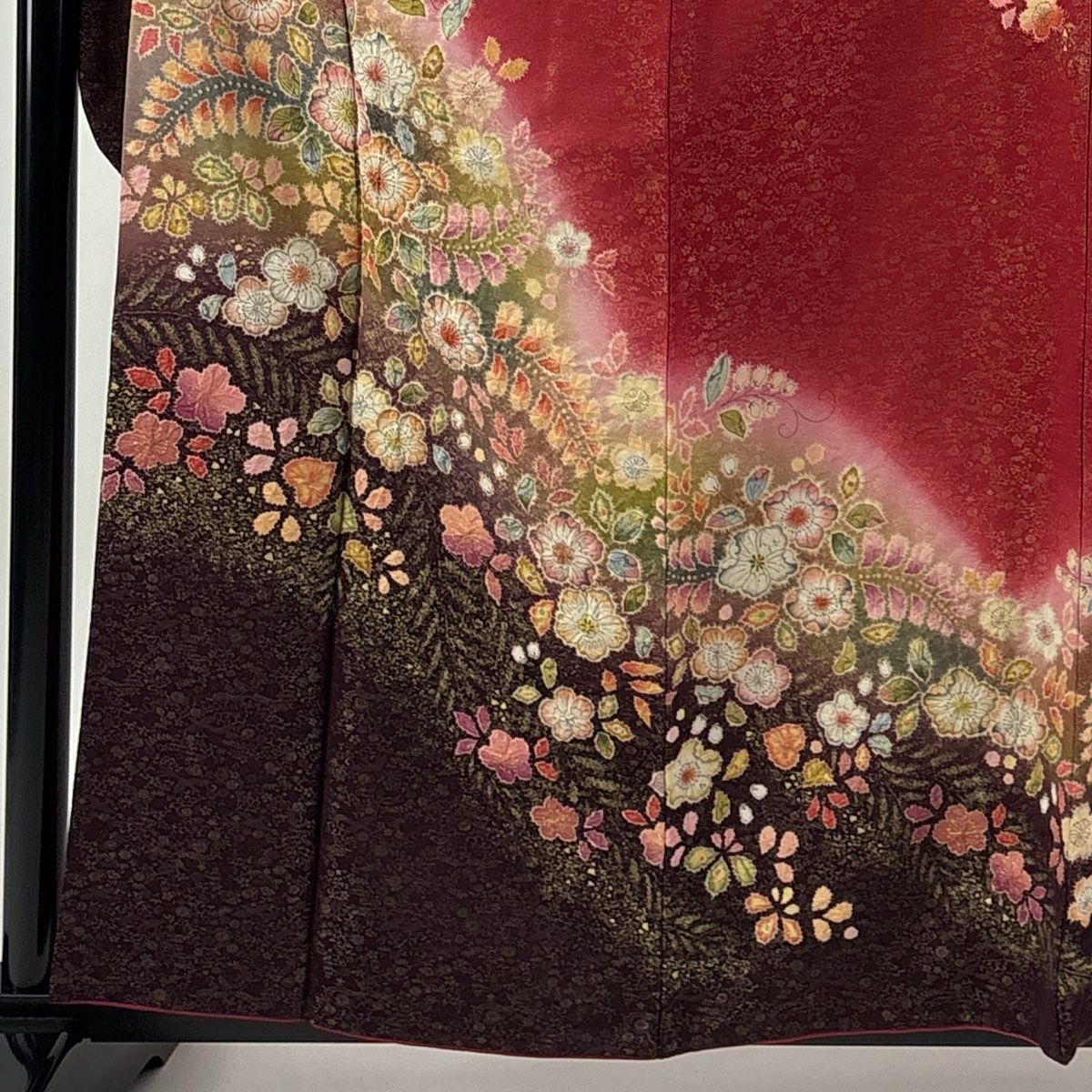 振袖 身丈160.5cm 裄丈63.5cm S 袷 徳永憲峯 落款 辻が花 金通し 金彩 赤 正絹