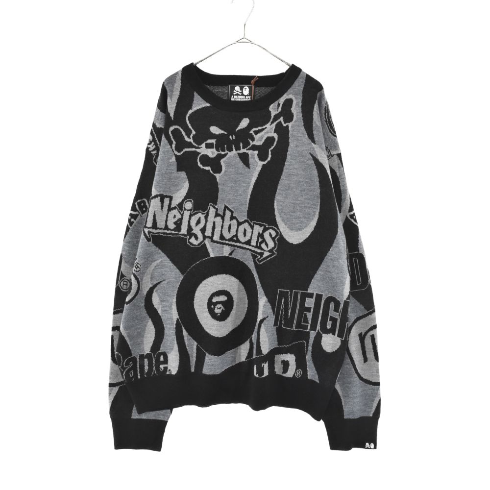 A BATHING APE (アベイシングエイプ) ×NEIGHBORHOOD BAPE NBHD RELAXED FIT KNIT ネイバーフッド  総柄リラックスフィットニット ブラック/グレー 001KNJ231901C - メルカリ