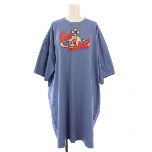 ヴィヴィアンウエストウッドレッドレーベル Vivienne Westwood RED LABEL ワンピース Tシャツ ミニ丈 半袖 ロゴ オーブ 刺繍 00 青 ブルー |BB