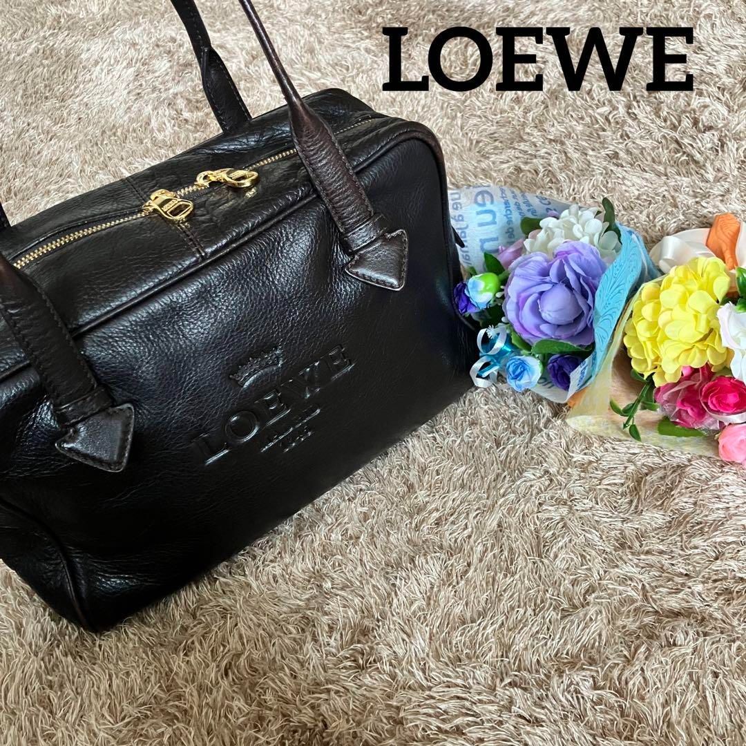 希少！LOEWE ロエベ ミニボストン レザー ダークブラウン ヘリテージ