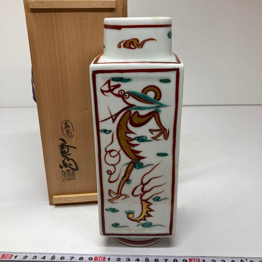 真葛香斎　呉須赤絵　四方花入　共箱　東①さ5-0409① 真葛香斎 呉須赤絵 四方花入 共箱 東①さ5-0409① - メルカリ