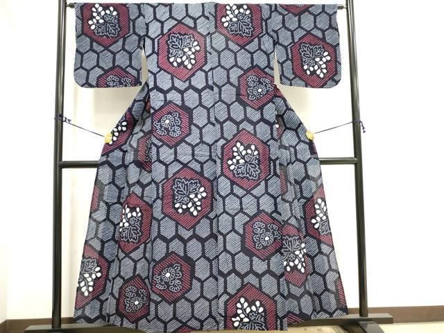 平和屋着物∴夏物 浴衣 有松鳴海絞り 亀甲花文 綿 逸品 DAAV7044cd  