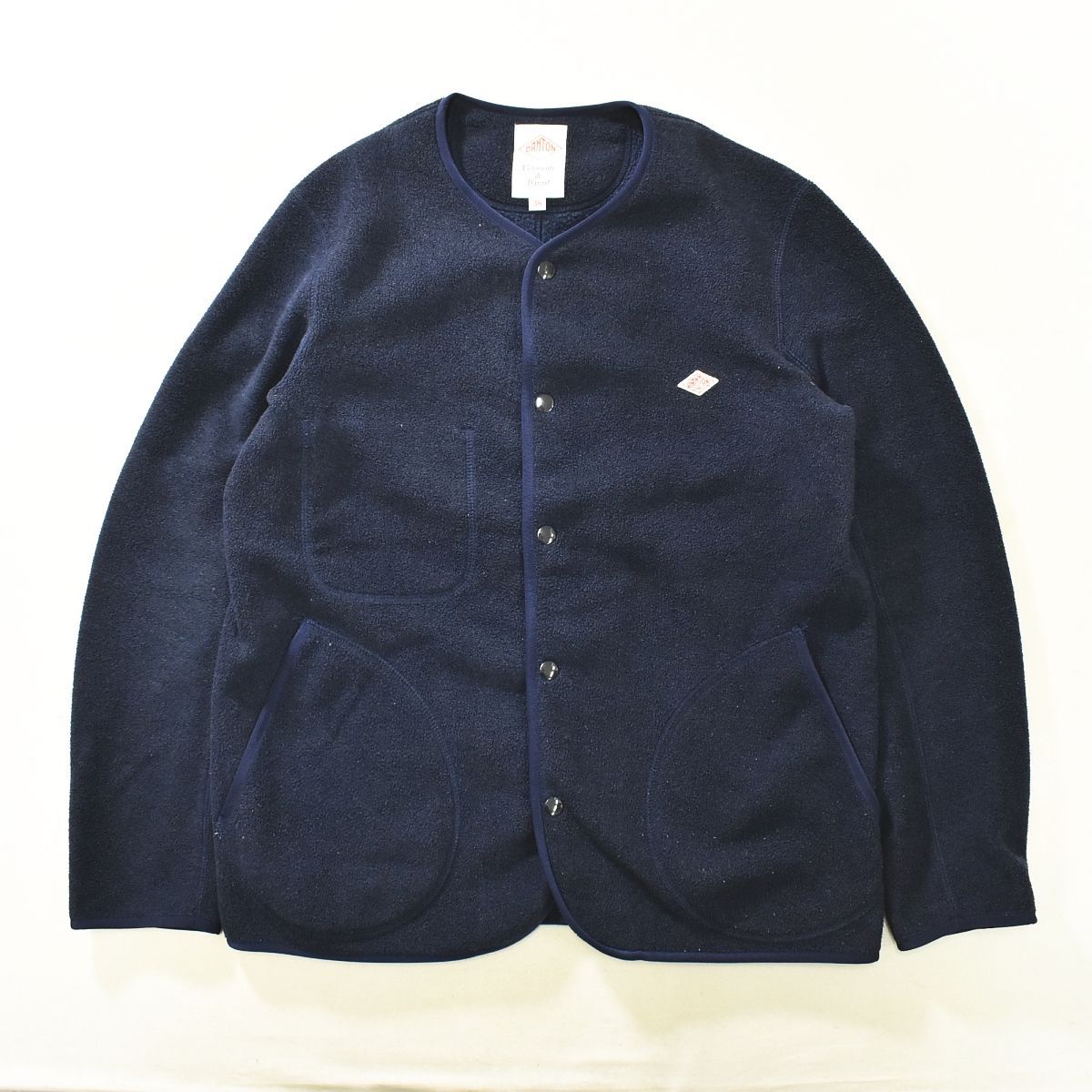 美品　DANTONノーカラーフリースジャケット　38　ネイビー ダントン DANTON ノーカラー フリースジャケット 38 ネイビー