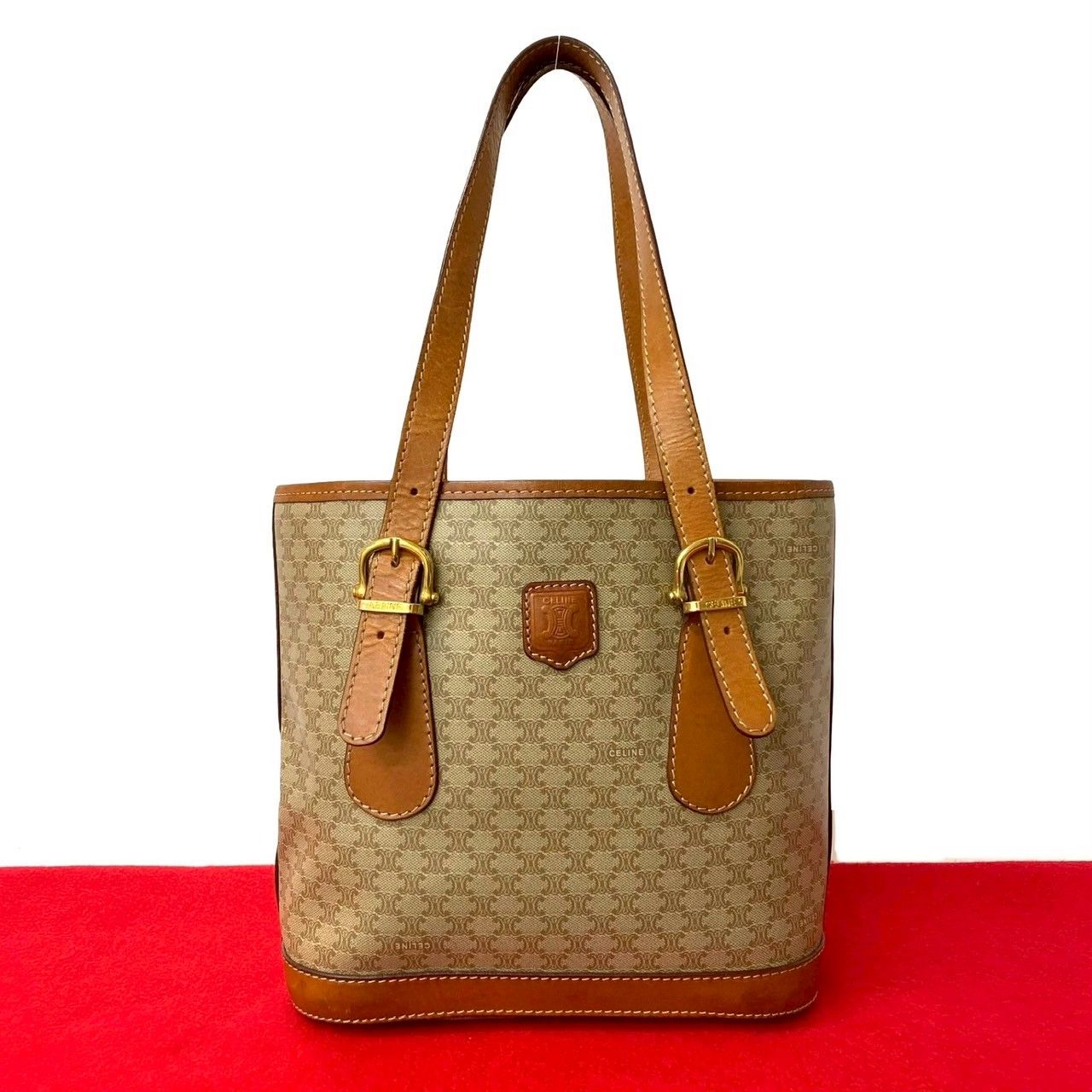 極美品 セリーヌ CELINE マカダム柄 ハンドバッグ ブラウン レザー