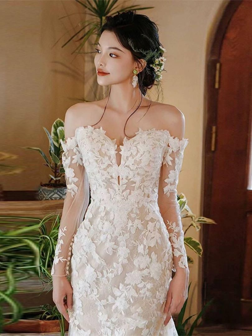 華やかレースウェディングドレス✨結婚式に輝くマーメイドスタイル 新品未使用 華やかレースウェディングドレス 結婚式に輝く