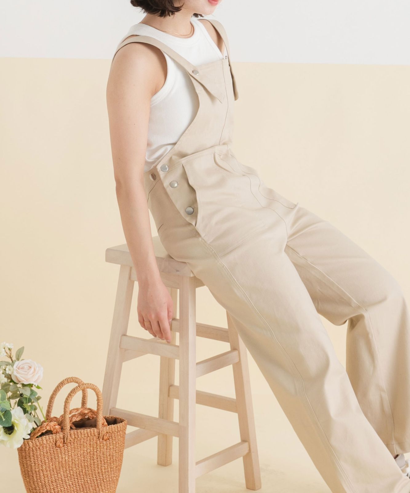 夢展望公式 フィット＆フローオーバーオール ベージュ 他 別ページ有 rectangle パンツ オールインワン フルレングス 535413-02