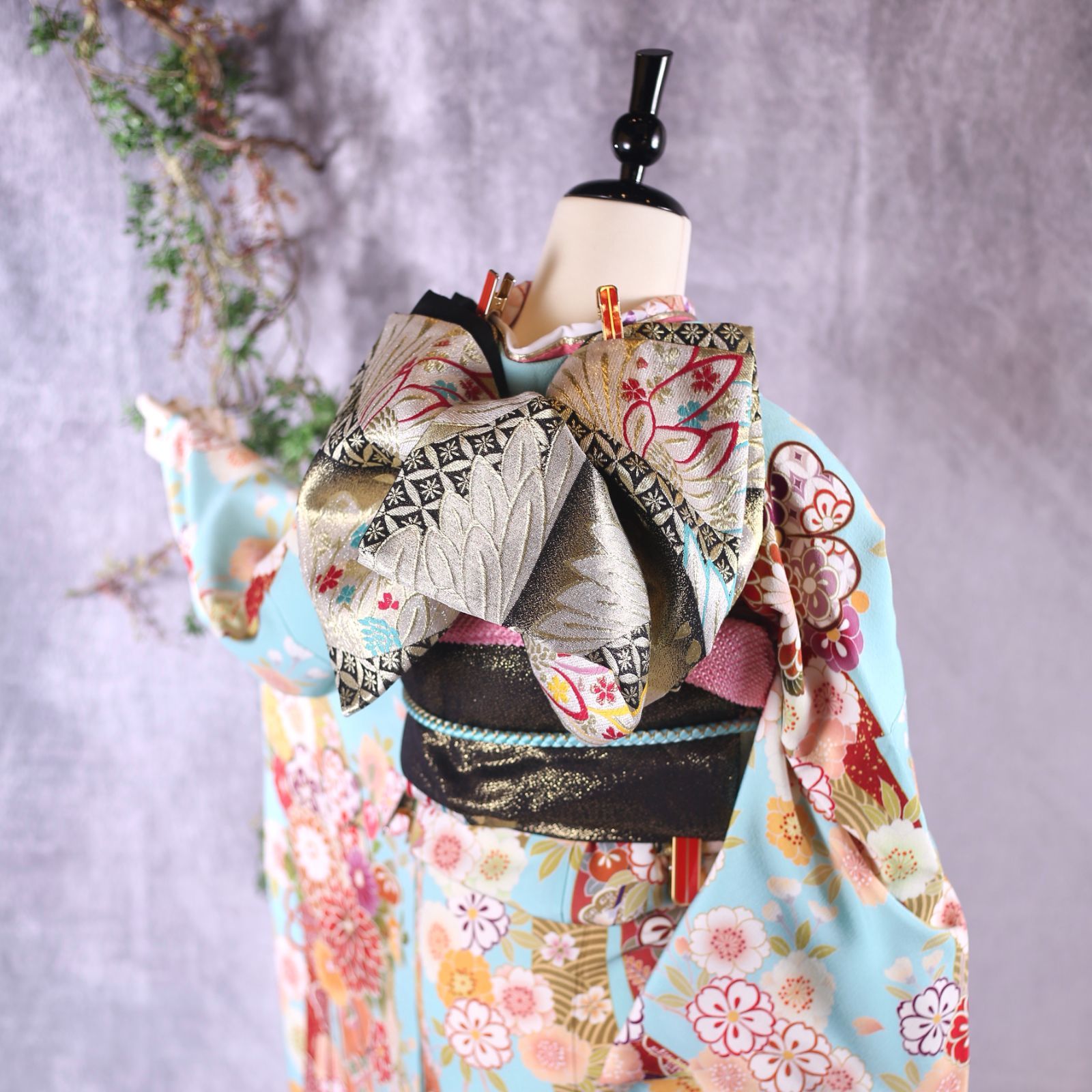 振袖フルセット 振袖セット 振袖 M～Lサイズ 水色×新古典 美品 成人式 着物 晴れ着 6点セット FN-299 振袖フルセット 振袖セット 振袖 M〜Lサイズ 水色×新古典 美品 成人式