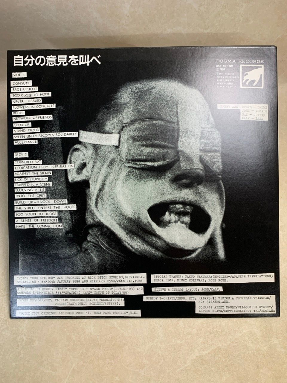 LP HERESY Voice Your Opinion 異端者 ソノシート付 DOG OUT 001