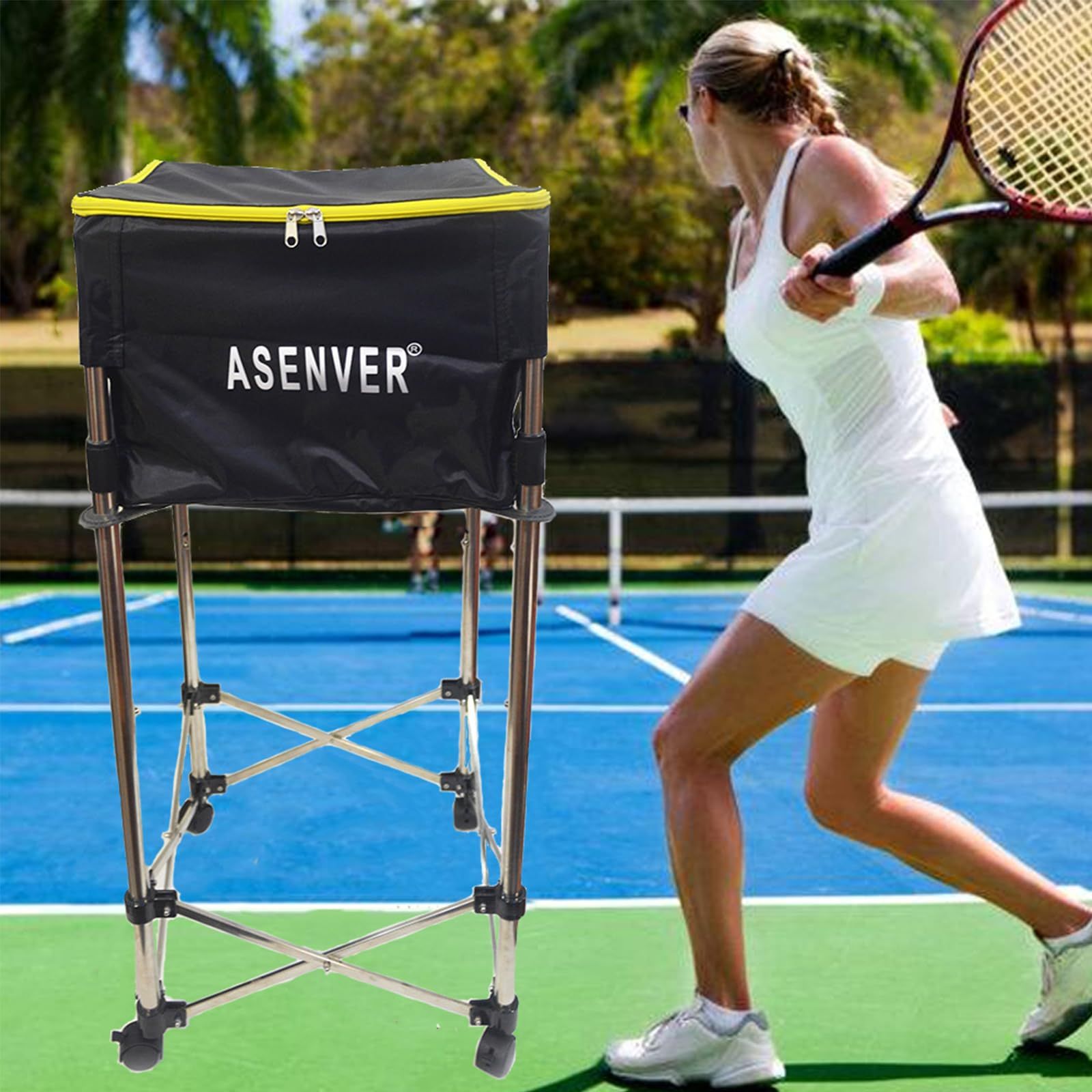 Amazon | テニス馬鹿 キャスター付きボールバスケット 努力は裏切ら