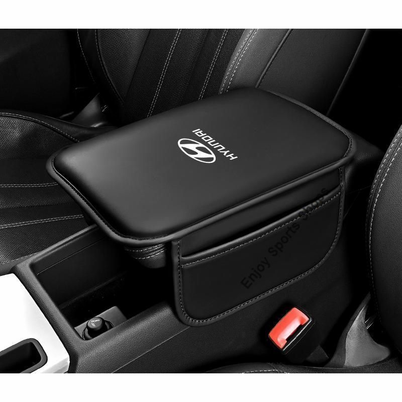 ヒュンダイ HYUNDAI ブラック 車用アームレストカバー 収納袋付き PUレザー 肘置きカバー アームクッション センターコンソール ポケット 新品