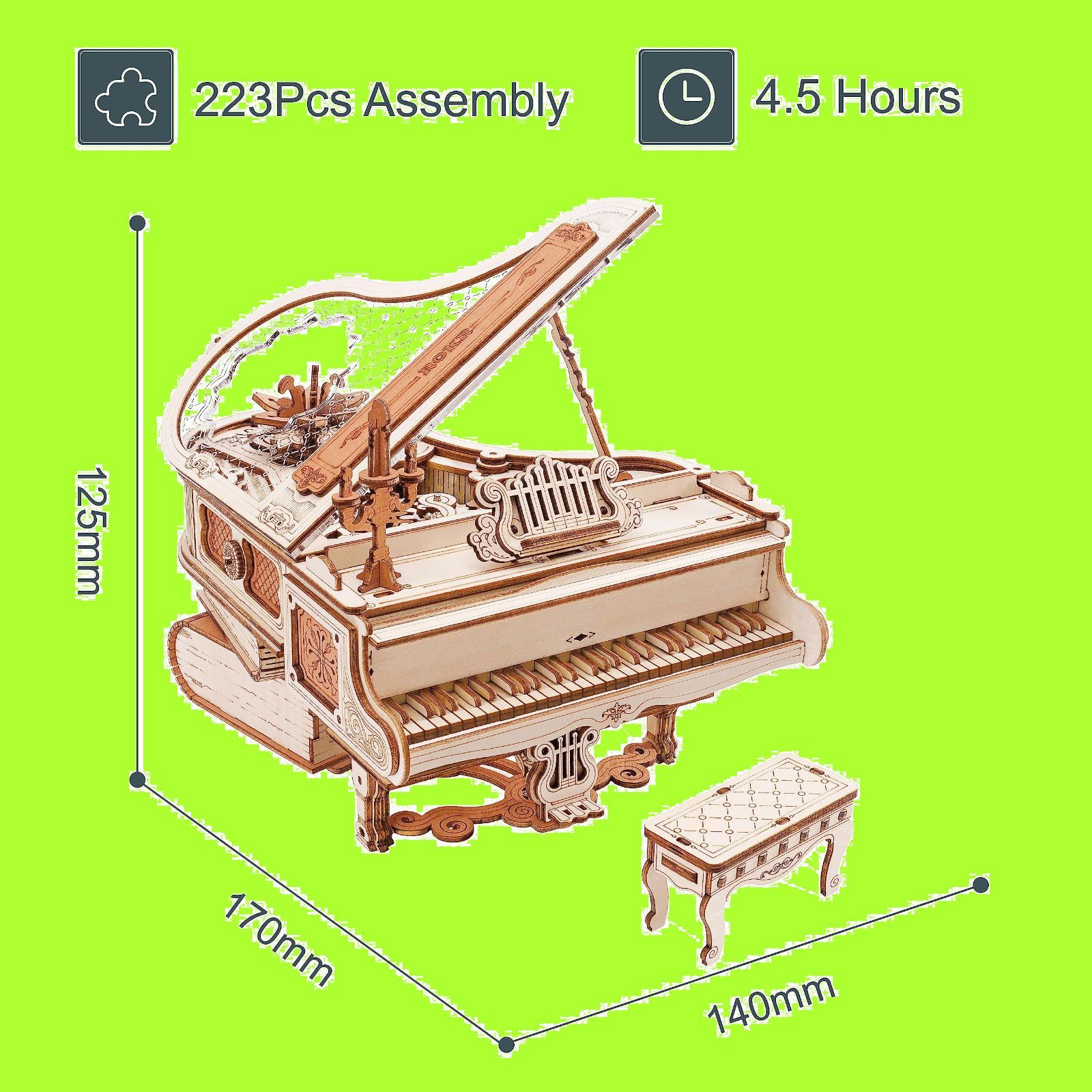 ROKR 立体パズル ピアノ オルゴール 木製 3D ウッドパズル 工作キット