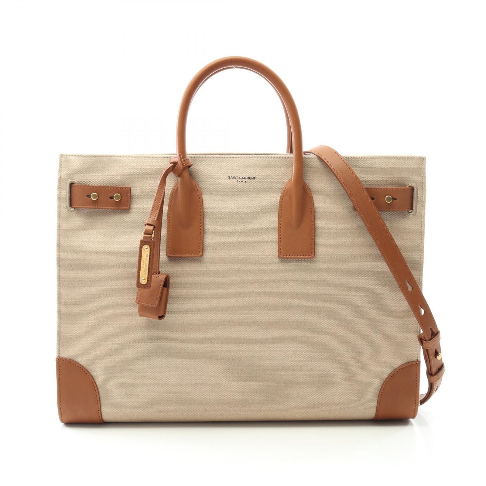 サンローラン SAINT LAURENT トートバッグ サックドジュール シン ラージ 781934FAC7T9856 ベージュ キャンバス レザー ハンドバッグ レディース