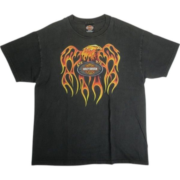 Size L VINTAGE ヴィンテージ Harley Davidson Frame Eagle Buckminn s Xenia Ohio Tee Tシャツ 黒 -良い 20819496