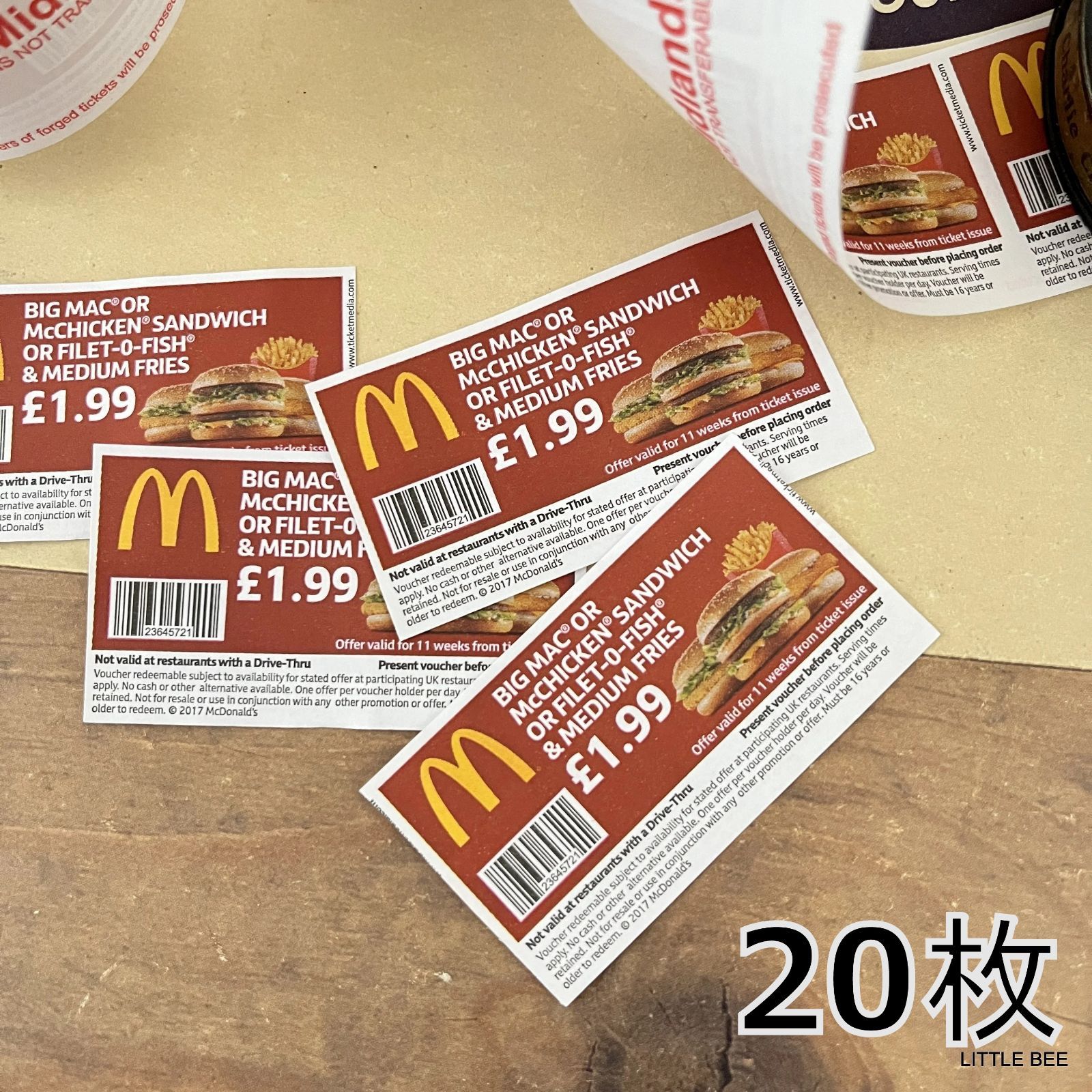 イギリス マクドナルド ロールチケット 117・R-1788 イギリス マクドナルドクーポン 1巻き 20枚 バス