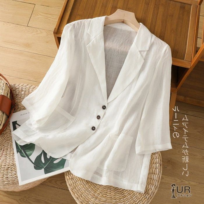 美品♡ネストローブ　リネンデラべＶネックジャケット　麻　ショート丈 美品♡ネストローブ リネンデラべVネックジャケット 麻