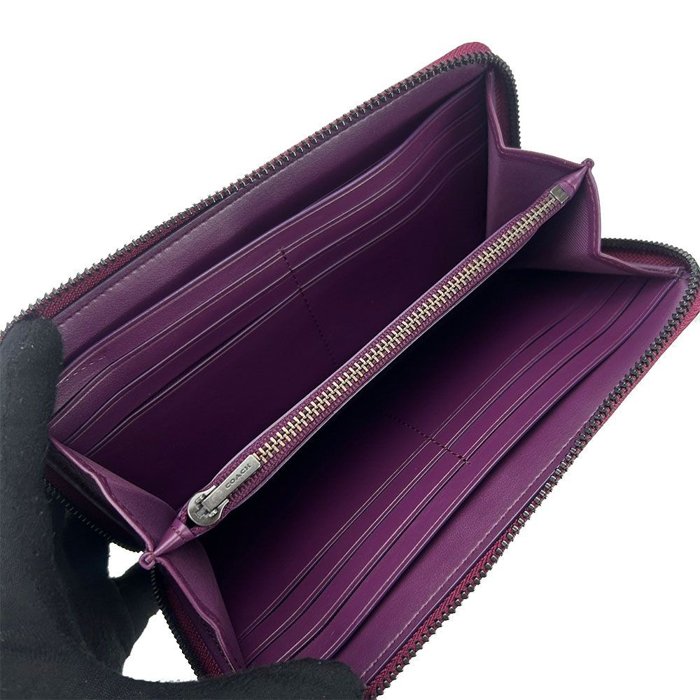 中古】コーチラウンドファスナー長財布87071メタリックパープル系