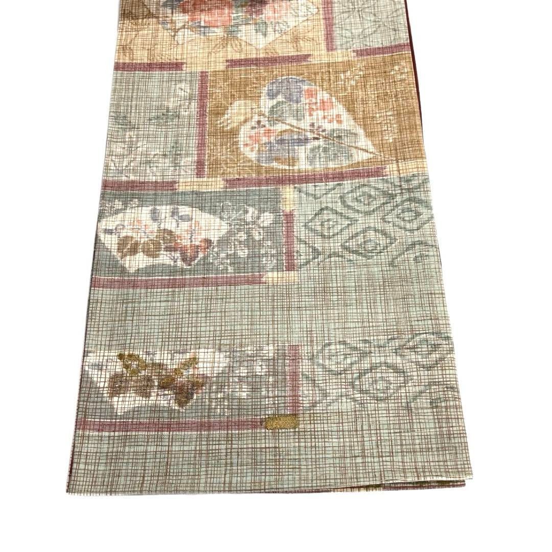 袋帯 紬 全通 扇 金糸 軍牌 牡丹 葡萄 七宝 菱 着物 064a d - メルカリ 