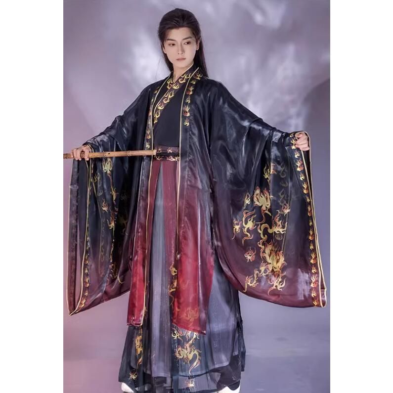 漢服唐装 メンズ 男性用 華やか 中華服 中華コスプレ衣装3点セット オリジナル 豪華 女性用も 中国古代服 チャイナ服 フェニックス 炎