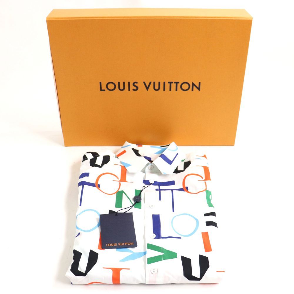 極美品 ルイヴィトン LOUIS VUITTON シャツ LVSE エレクトリックレギュラーDNAショートスリーブシャツ 半袖 メンズ S ホワイト/マルチカラー