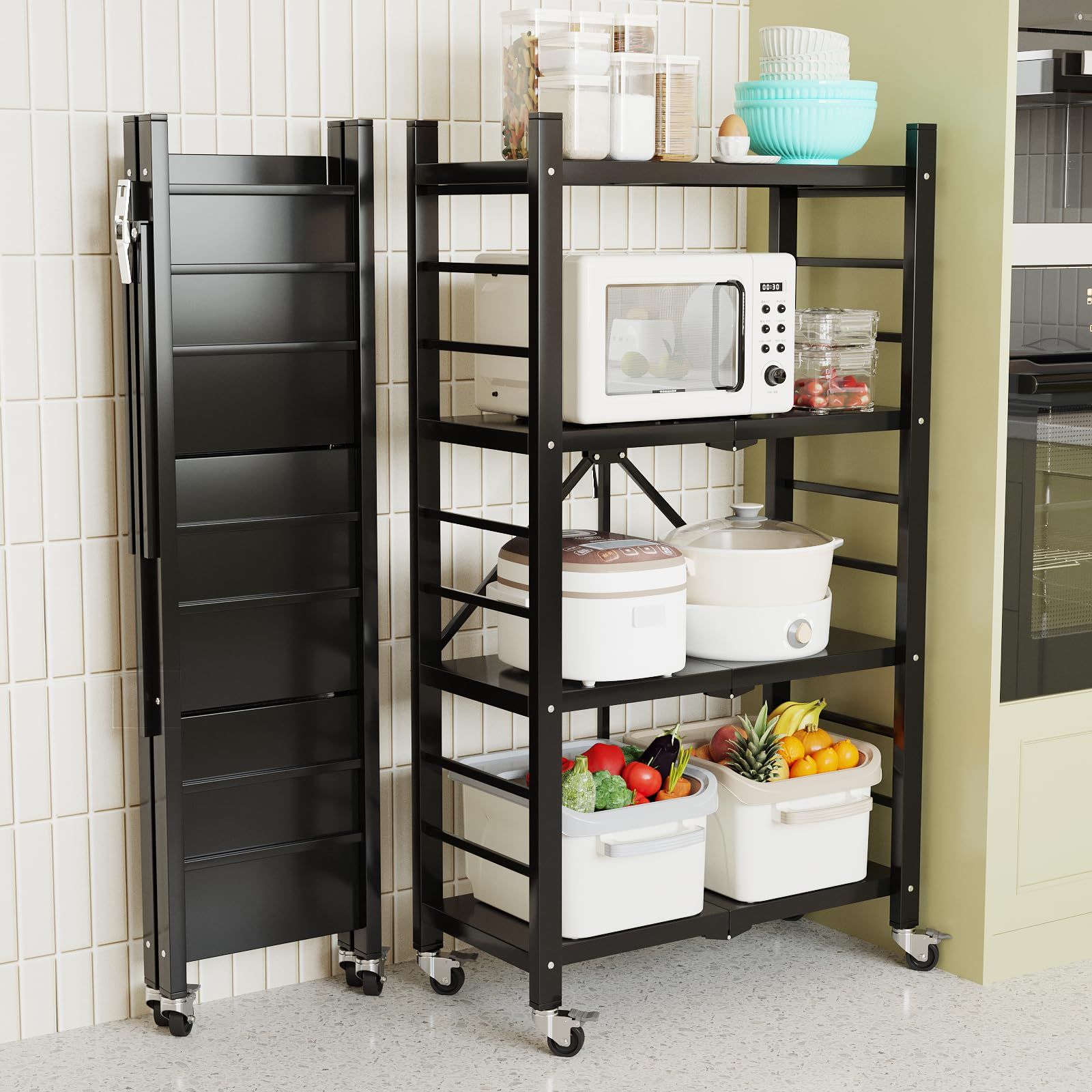 キッチンラック 収納棚 ガーデンラック 収納ラック 4段 浴室棚 折り畳み式T 折り畳み式 キッチンラック 収納棚 ガーデンラック 収納ラック 4