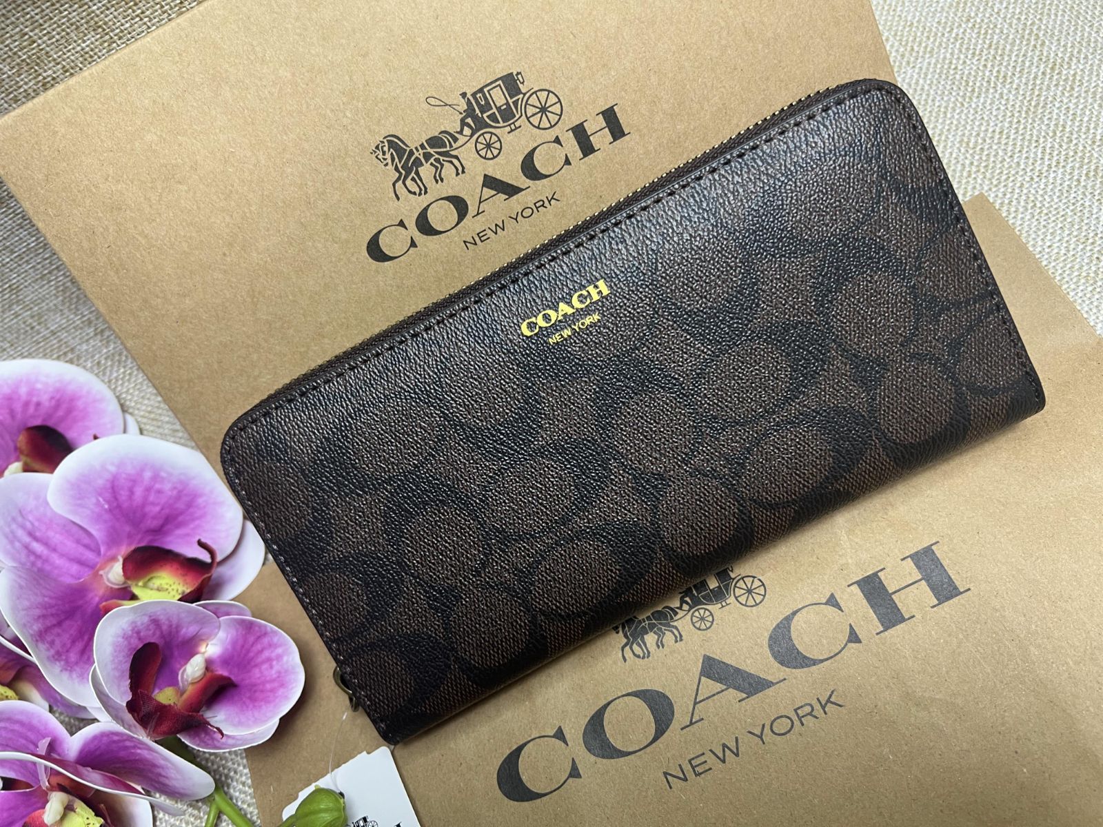 コーチ 長財布 COACH 財布 シグネチャー ラウンドファスナー