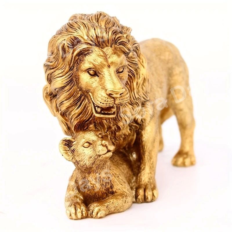 置物 オブジェ ライオン ゴールド 金属風 ラグジュアリー フィギュア インテリア 部屋飾り おしゃれ かわいい 北欧 ディスプレイ レジン 樹脂製 動物 親子 スタチュー リアル 玄関 リビング 寝室 デスク プレゼント 贈り物 22.5&times;12.5cm