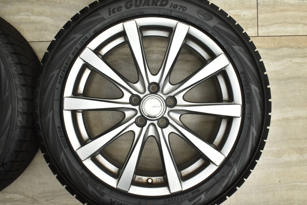 まとめ売り 超バリ溝 2025|2025年製 GRASS 17in 7J 48 PCD100 ヨコハマ アイスガード iG70 215|50R17 エクシーガ レガシィツーリングワゴン B4 評判