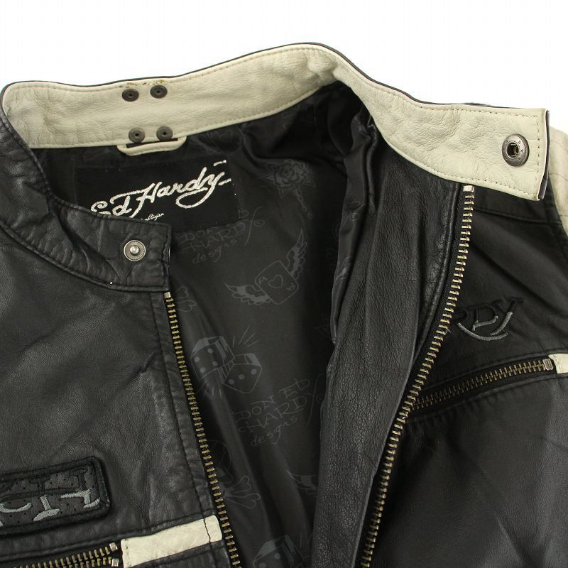 エドハーディー Ed Hardy シングルライダースジャケット 革ジャン