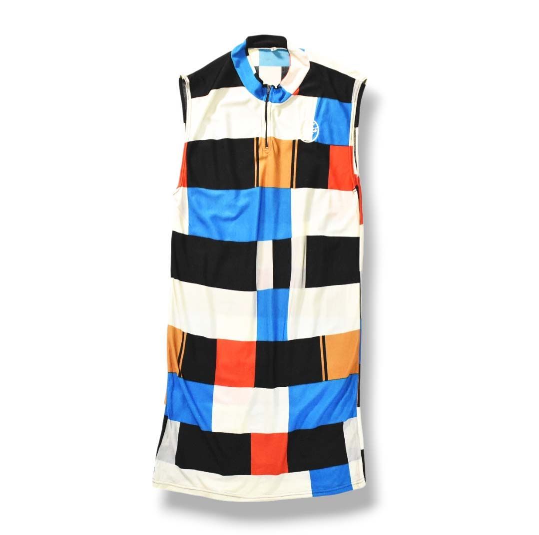 上質 イタリア製 カステリ Castelli サイクル ノースリーブ ワンピース M ブロックチェック柄 マルチ レディース ♪