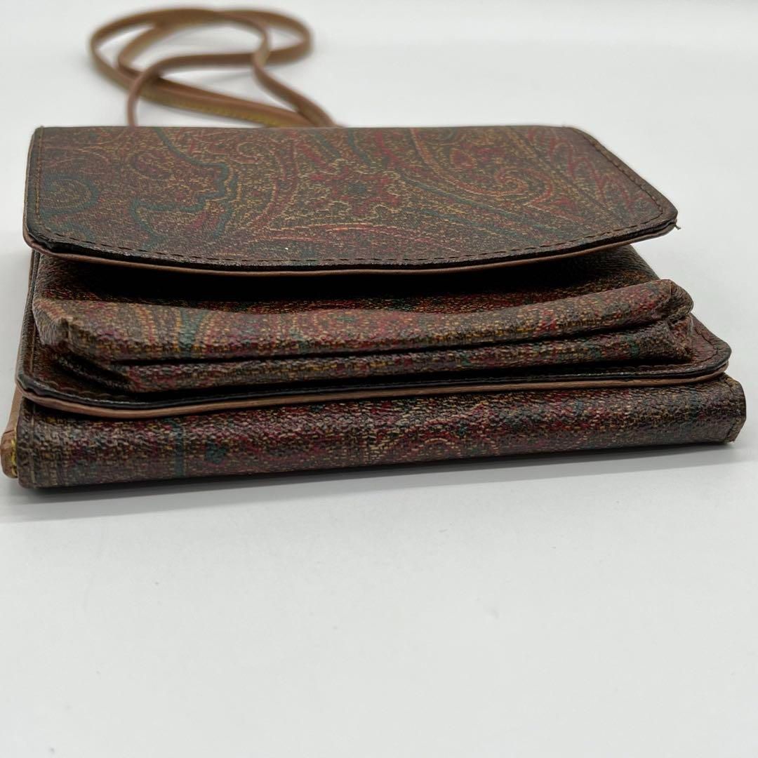 【良品】ETRO ショルダーウォレット ポシェット ペイズリー柄 ブラウン 良品】ETRO ショルダーウォレット ポシェット ペイズリー柄
