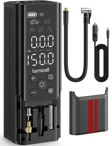 10秒充填 7500mAh大容量 Lamicall車タイヤ空気入れ電動 バイク空気入れ自転車エアーポンプオートバイエアコンプレッサー小型自動くうき入れ12VDC電源コードLED懐中ライト自動停止TypeC充電