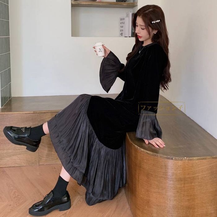 【美品】パドカレロングワンピース パドカレ Pas de calais ワンピース one-piece 総柄 ロング 水墨画