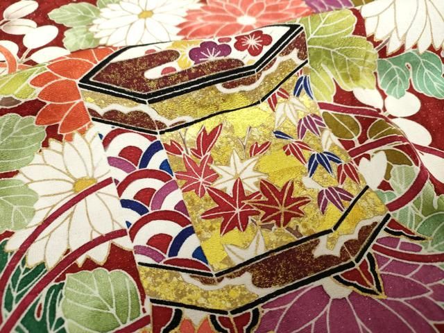 平和屋着物○豪華振袖 駒刺繍 貝桶花文 金彩 銀通し地 正絹 逸品